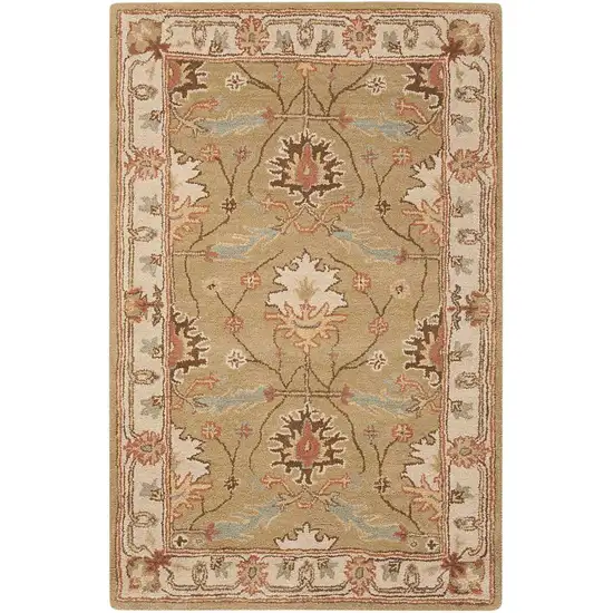 Ivory Sage and Tan Wool Floral Area Rug Photo 2