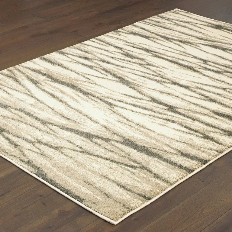 Ivory Sand And Ash Abstract Power Loom Stain Resistant Area Rug Photo 4