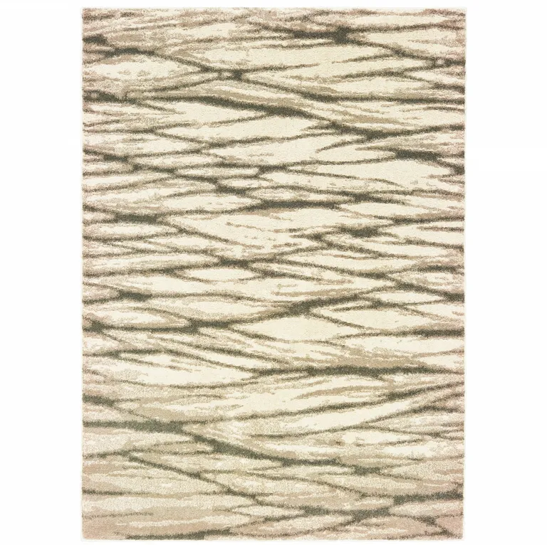 Ivory Sand And Ash Abstract Power Loom Stain Resistant Area Rug Photo 1