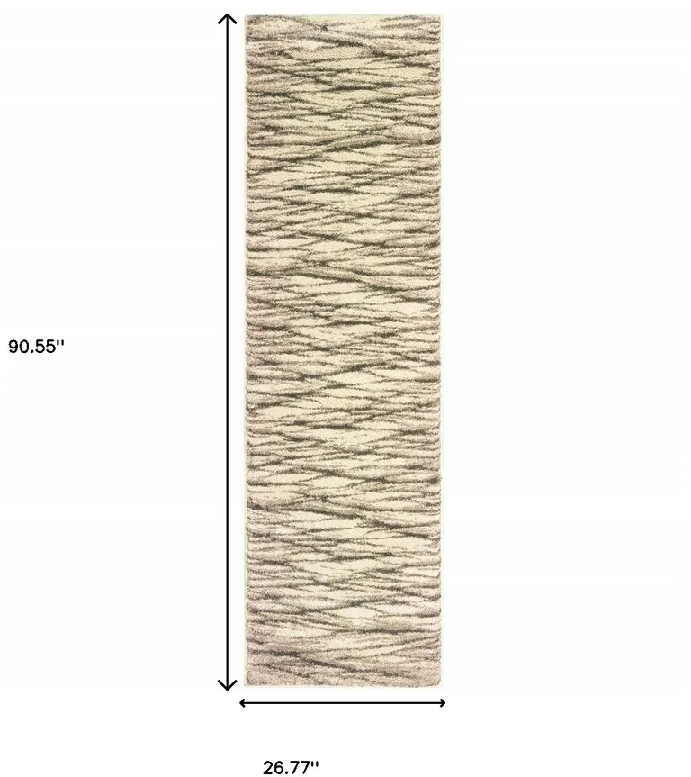 Ivory Sand And Ash Abstract Power Loom Stain Resistant Runner Rug Photo 5