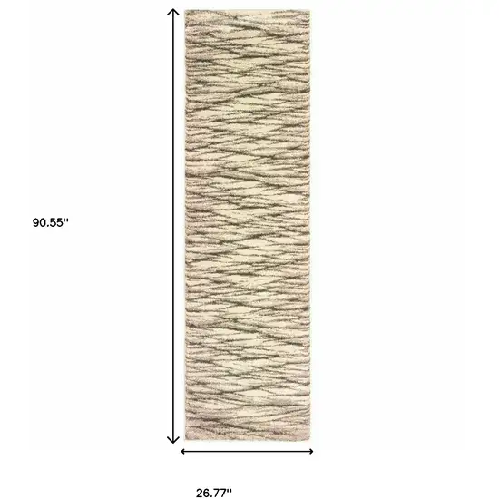 Ivory Sand And Ash Abstract Power Loom Stain Resistant Runner Rug Photo 5