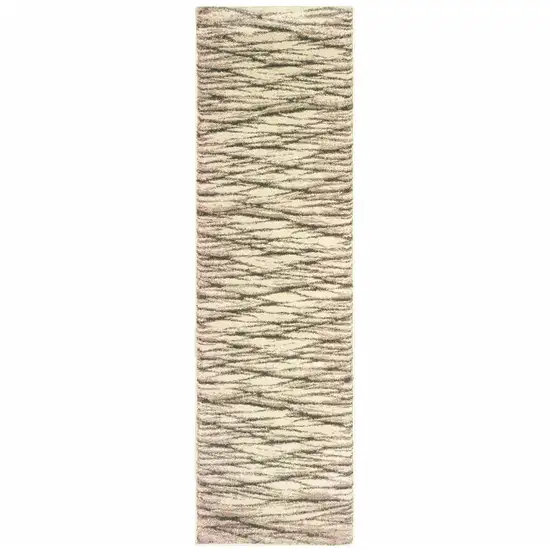 Ivory Sand And Ash Abstract Power Loom Stain Resistant Runner Rug Photo 1