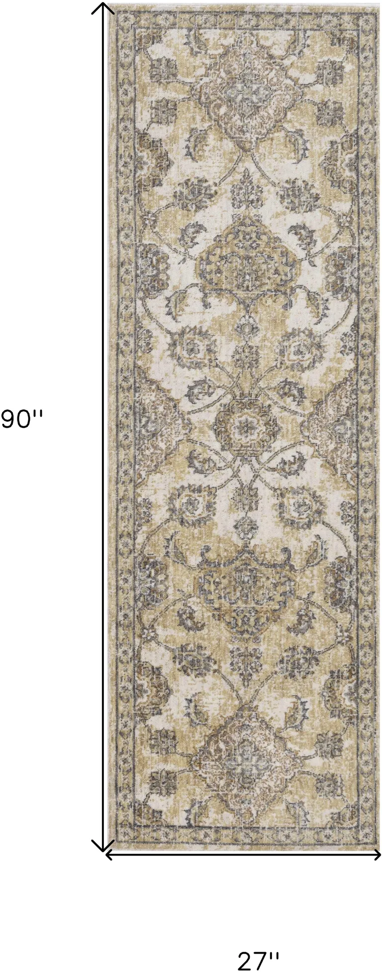 Ivory Sand Floral Vine Wool Indoor Runner Rug Photo 5