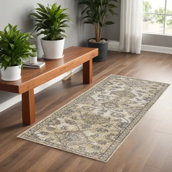 2' X 7' Ivory Sand Floral Vine Wool Indoor Runner Rug Photo 1