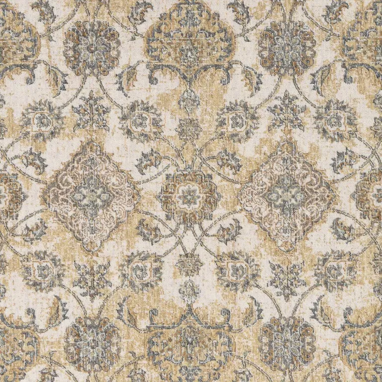 Ivory Sand Floral Vine Wool Indoor Runner Rug Photo 1