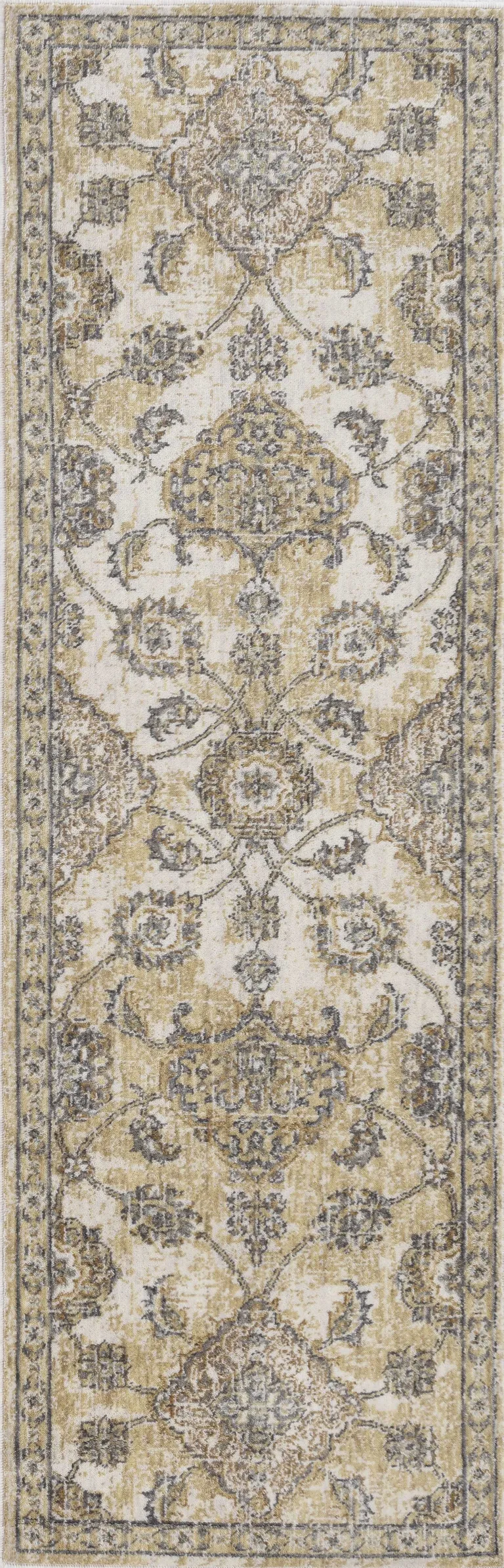 Ivory Sand Floral Vine Wool Indoor Runner Rug Photo 2