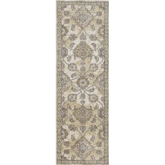 Ivory Sand Floral Vine Wool Indoor Runner Rug Photo 3