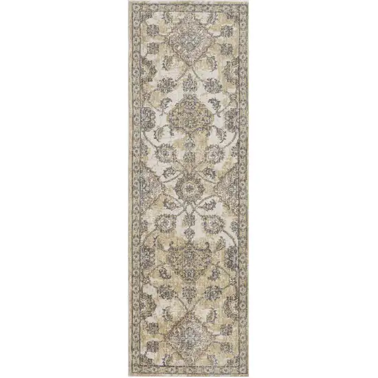 2' X 7' Ivory Sand Floral Vine Wool Indoor Runner Rug Photo 2