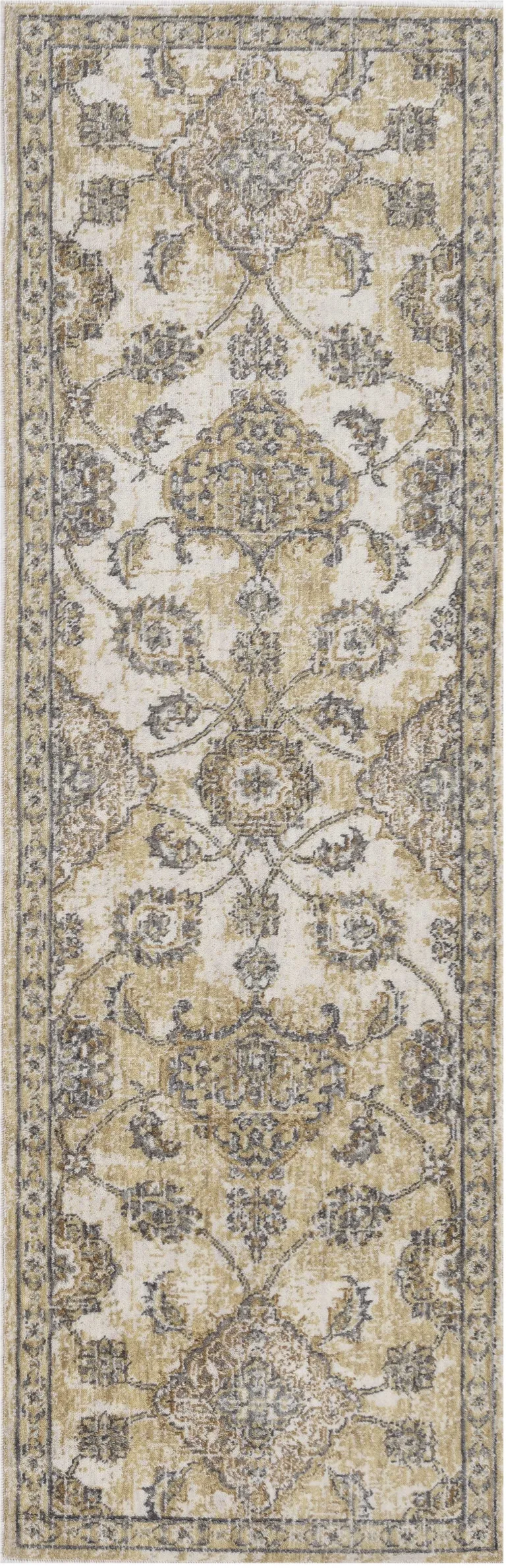 Ivory Sand Floral Vine Wool Indoor Runner Rug Photo 4