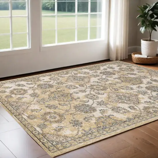 Ivory Wool Floral Vines Area Rug Photo 1