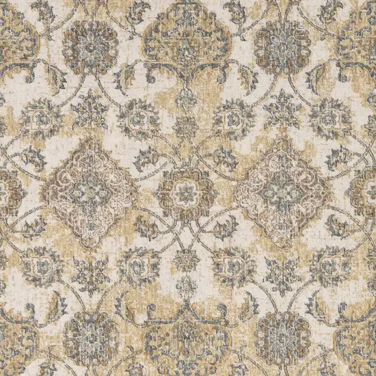 Ivory Sand Machine Woven Bordered Floral Vines Indoor Area Rug Photo 1