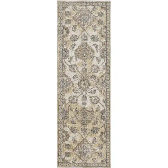 Ivory Sand Machine Woven Bordered Floral Vines Indoor Area Rug Photo 2