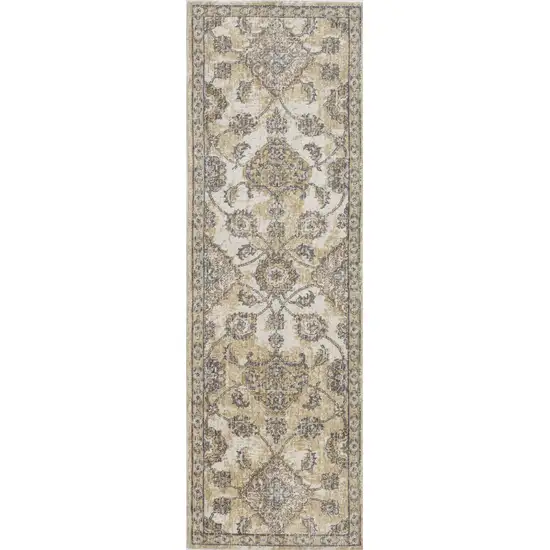 Ivory Sand Machine Woven Bordered Floral Vines Indoor Area Rug Photo 1