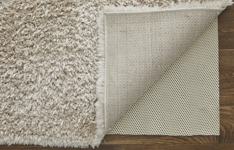 Ivory Shag Power Loom Stain Resistant Area Rug Photo 1