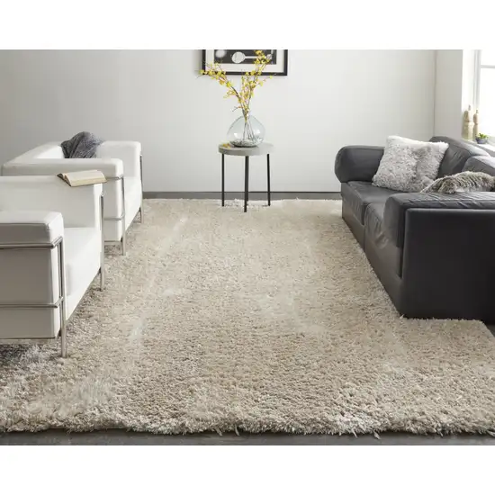 Ivory Shag Power Loom Stain Resistant Area Rug Photo 6