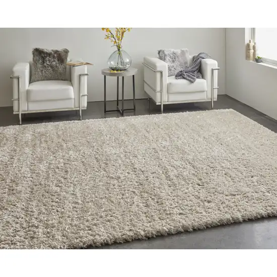 Ivory Shag Power Loom Stain Resistant Area Rug Photo 8