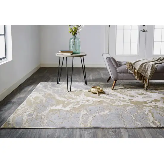 Ivory Silver And Gold Abstract Area Rug Photo 5