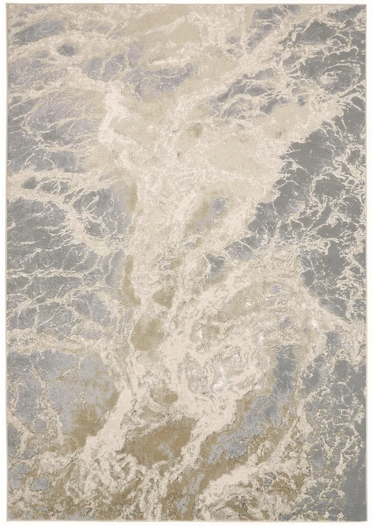 Ivory Silver And Gold Abstract Area Rug Photo 1