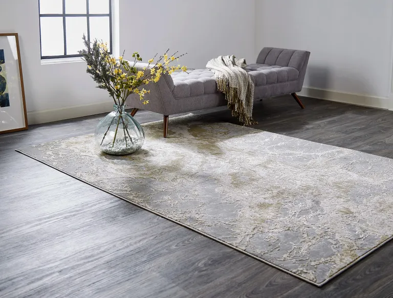 Ivory Silver And Gold Abstract Area Rug Photo 4