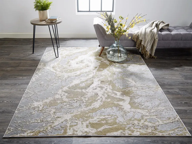 Ivory Silver And Gold Abstract Area Rug Photo 3