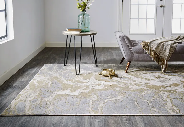 Ivory Silver And Gold Abstract Area Rug Photo 5