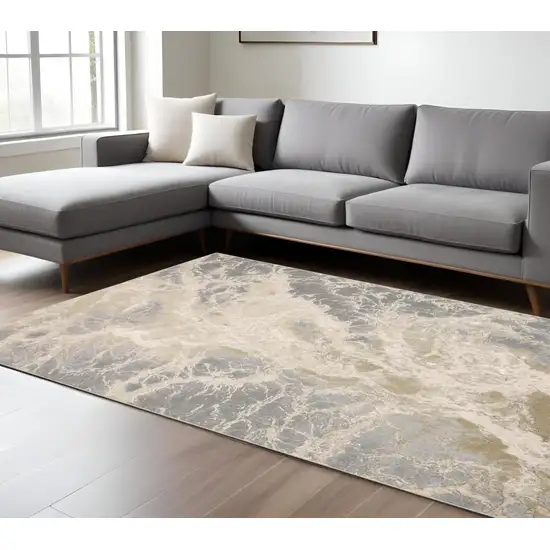 Gray and Ivory Abstract Non Skid Area Rug Photo 1