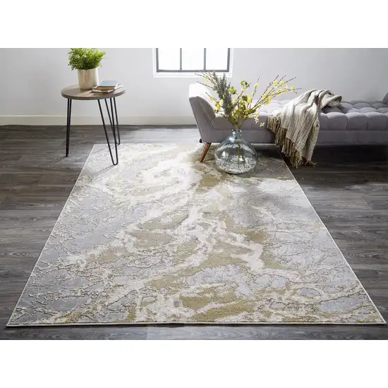 Ivory Silver And Gold Abstract Area Rug Photo 3