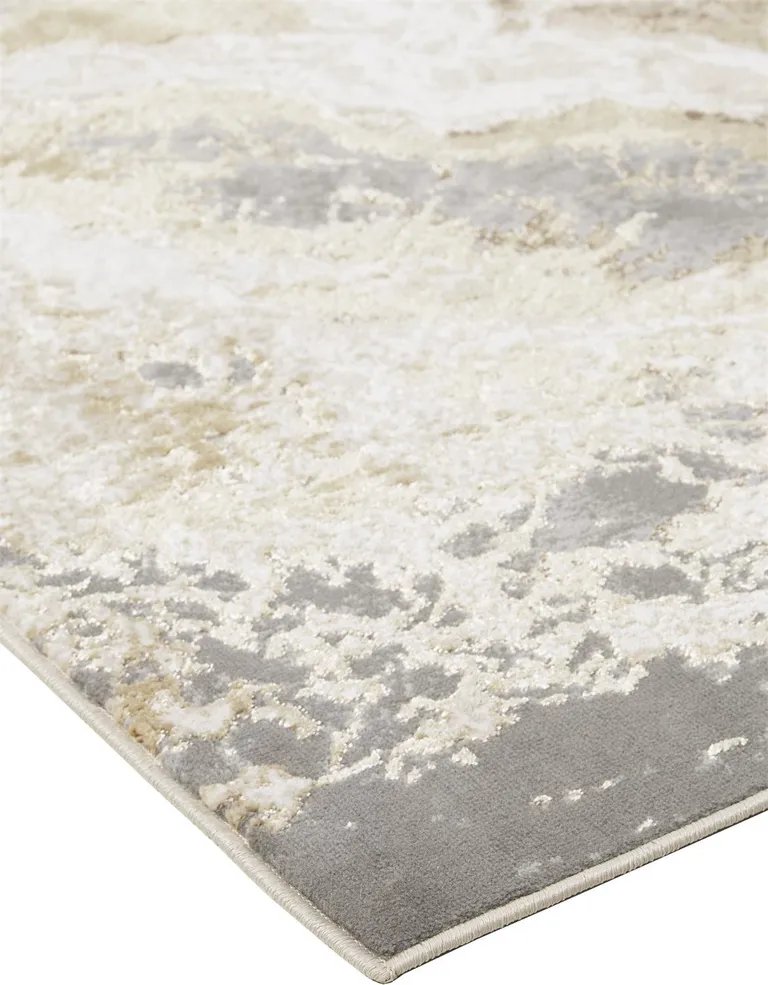 Ivory Silver And Gold Abstract Stain Resistant Area Rug Photo 2