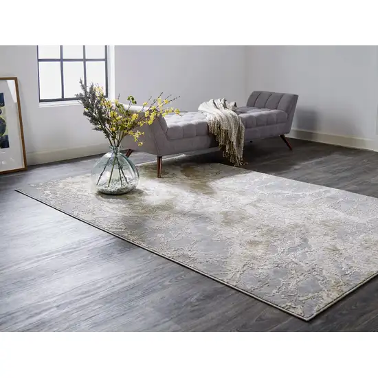 Ivory Silver And Gold Abstract Stain Resistant Area Rug Photo 4