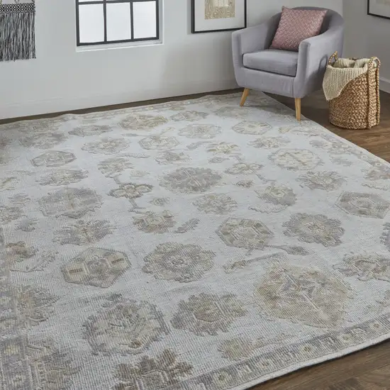 Ivory Silver And Tan Floral Hand Knotted Stain Resistant Area Rug Photo 6