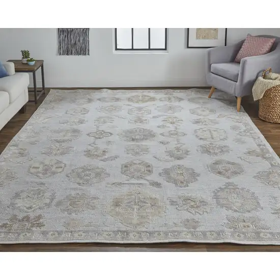 Ivory Silver And Tan Floral Hand Knotted Stain Resistant Area Rug Photo 5