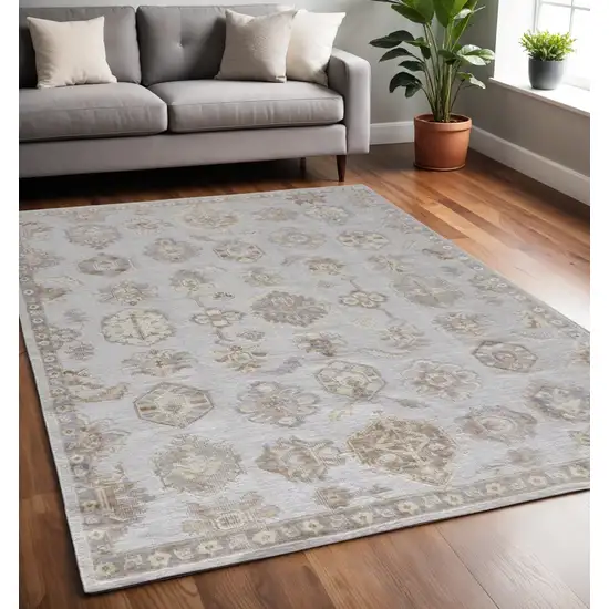 Gray and Ivory Floral Hand Knotted Area Rug Photo 1