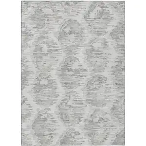 Photo of Ivory Silver And Taupe Abstract Washable Indoor Outdoor Area Rug