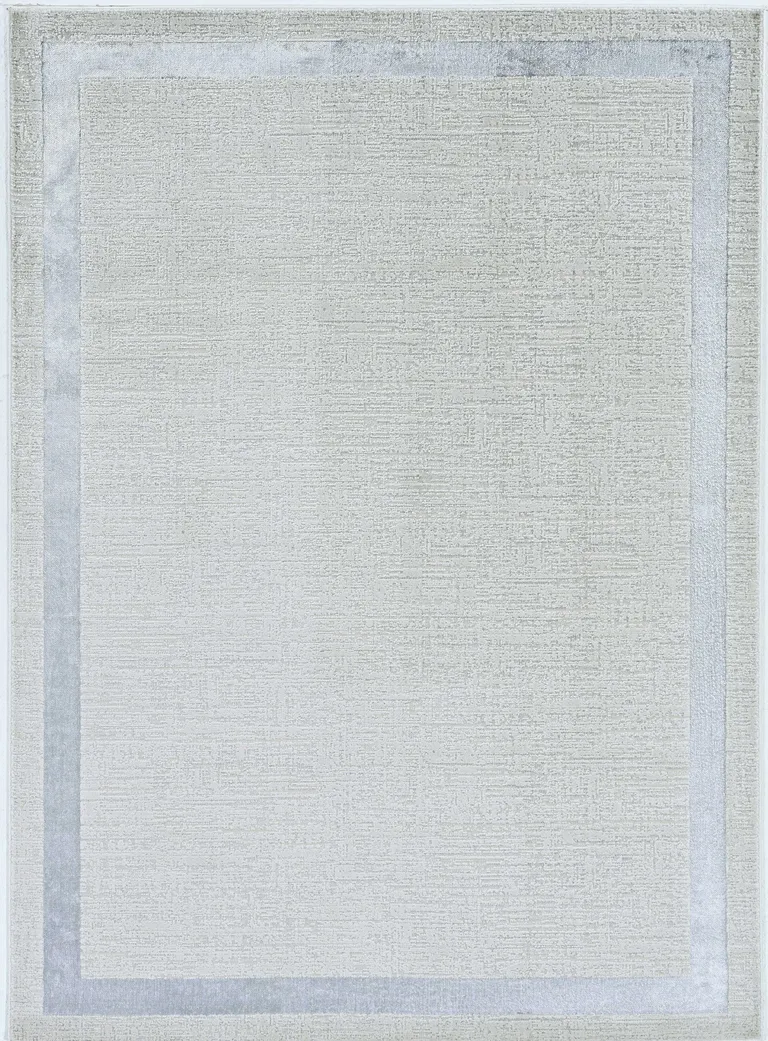 Ivory Silver Machine Woven Bordered Indoor Area Rug Photo 1