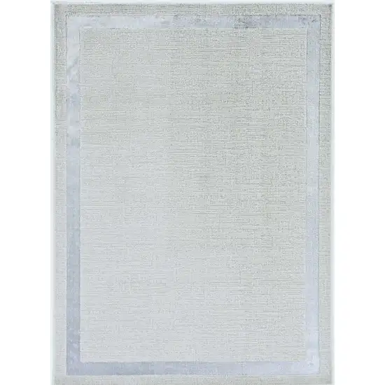 Ivory Silver Machine Woven Bordered Indoor Area Rug Photo 1