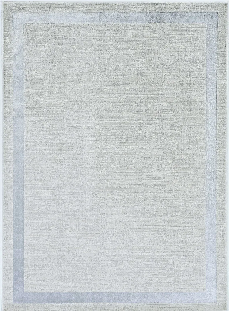 Ivory Silver Machine Woven Bordered Indoor Area Rug Photo 2