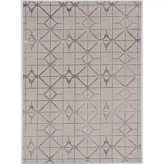 Ivory Silver Machine Woven Geometric Indoor Area Rug Photo 2