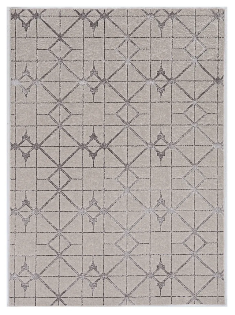 Ivory Silver Machine Woven Geometric Indoor Area Rug Photo 1