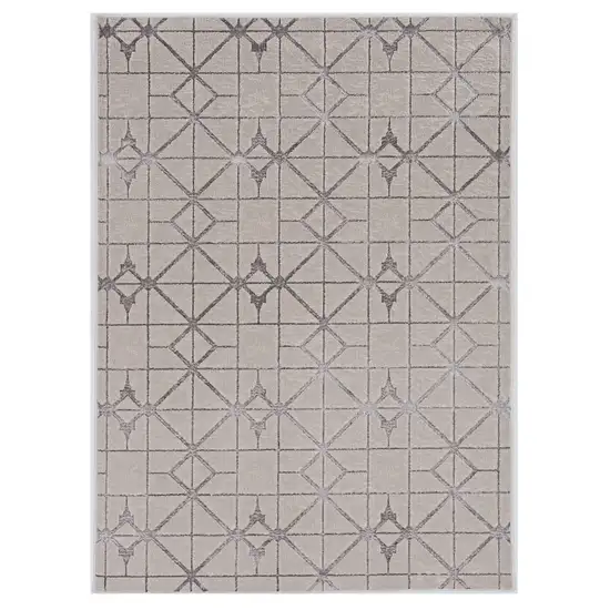 Ivory Silver Machine Woven Geometric Indoor Area Rug Photo 1