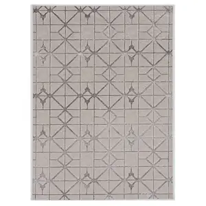 Photo of Ivory Silver Machine Woven Geometric Indoor Area Rug