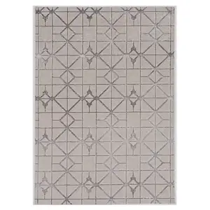 Photo of Ivory Silver Machine Woven Geometric Indoor Area Rug