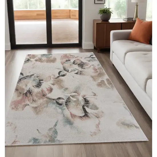 Ivory Soft Floral Artwork Area Rug Photo 2