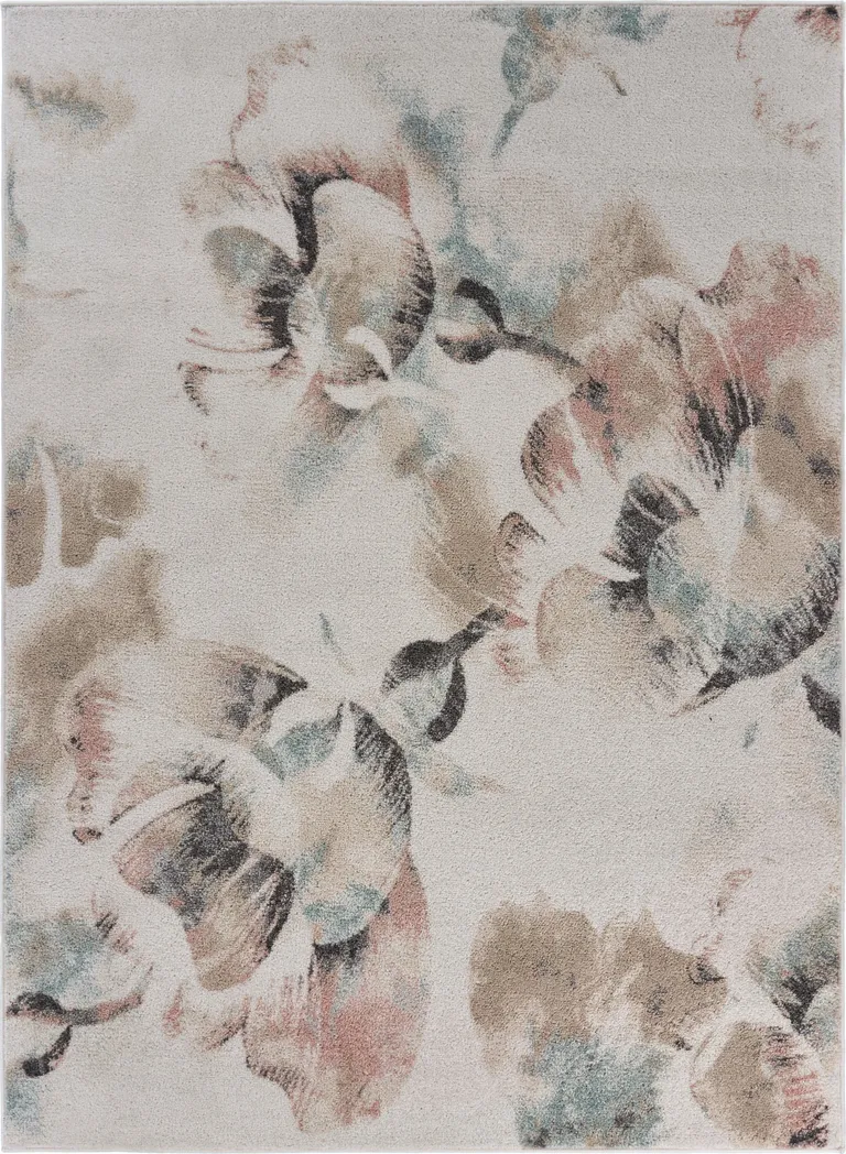 Ivory Soft Floral Artwork Area Rug Photo 1