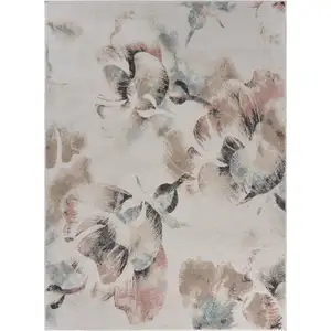 Photo of Ivory Soft Floral Artwork Area Rug