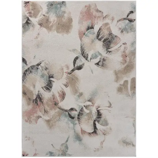 Ivory Soft Floral Artwork Area Rug Photo 1