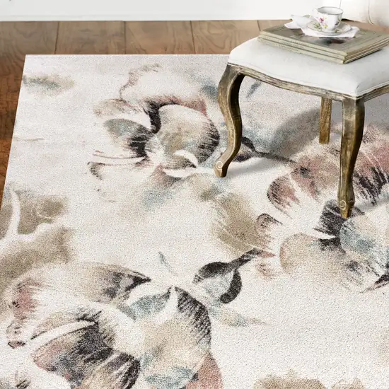 Ivory Soft Floral Artwork Area Rug Photo 8