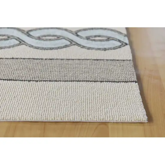 Ivory Spa Hand Hooked UV Treated Cable Stitch Indoor Outdoor Area Rug Photo 3