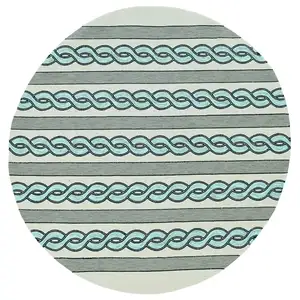 Photo of Ivory Spa Hand Hooked UV Treated Cable Stitch Round Indoor Outdoor Area Rug