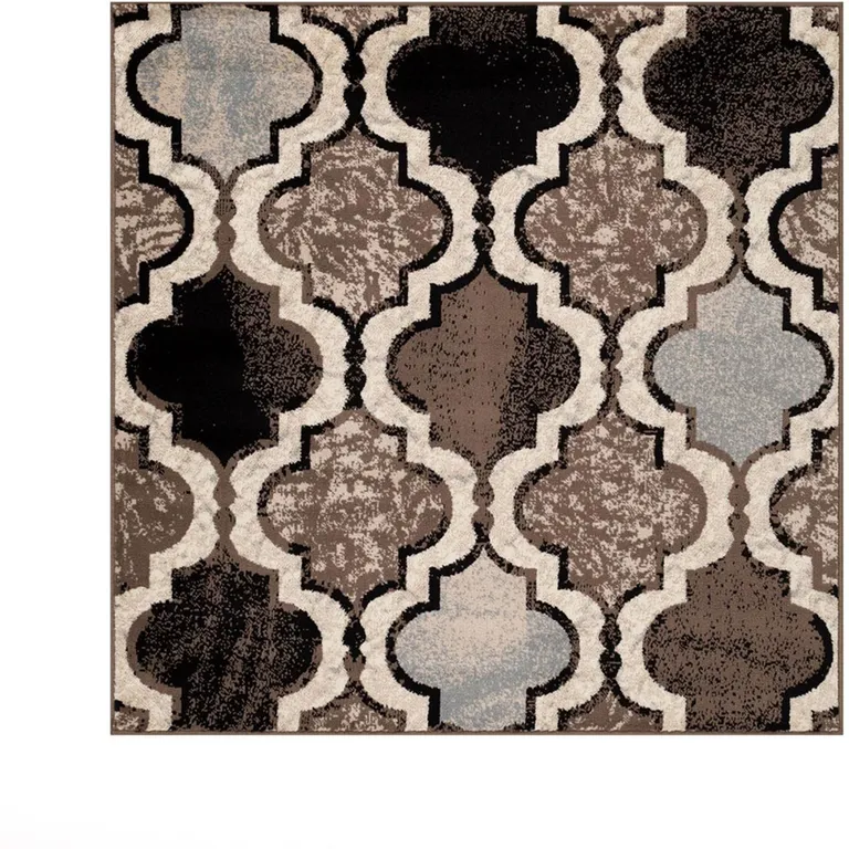 Ivory Square Quatrefoil Power Loom Distressed Stain Resistant Area Rug Photo 1