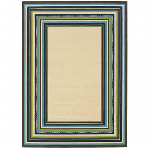 Photo of Ivory Striped Stain Resistant Indoor Outdoor Area Rug